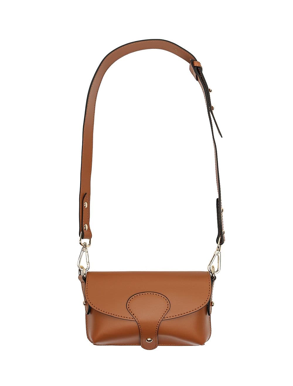 Sac pochette banane en croûte de cuir de vachette lisse-3968-Cognac