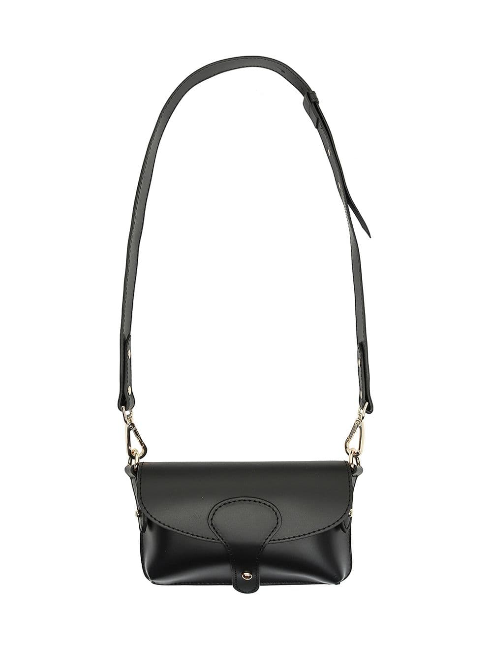 Sac pochette banane en croûte de cuir de vachette lisse-3968-Noir