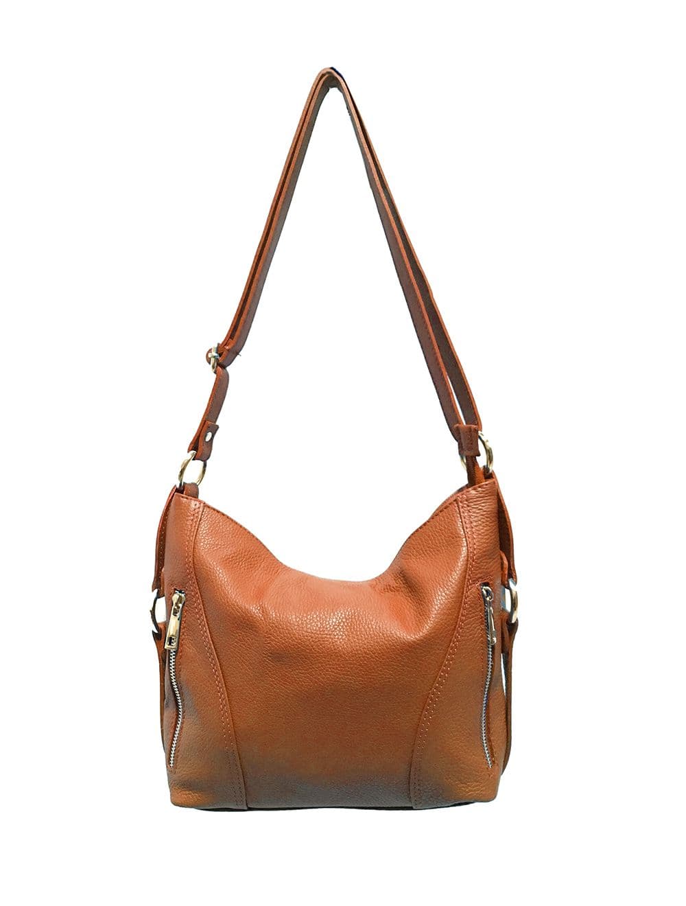 Sac Porté travers en cuir vachette grainée RI-3853-Cognac