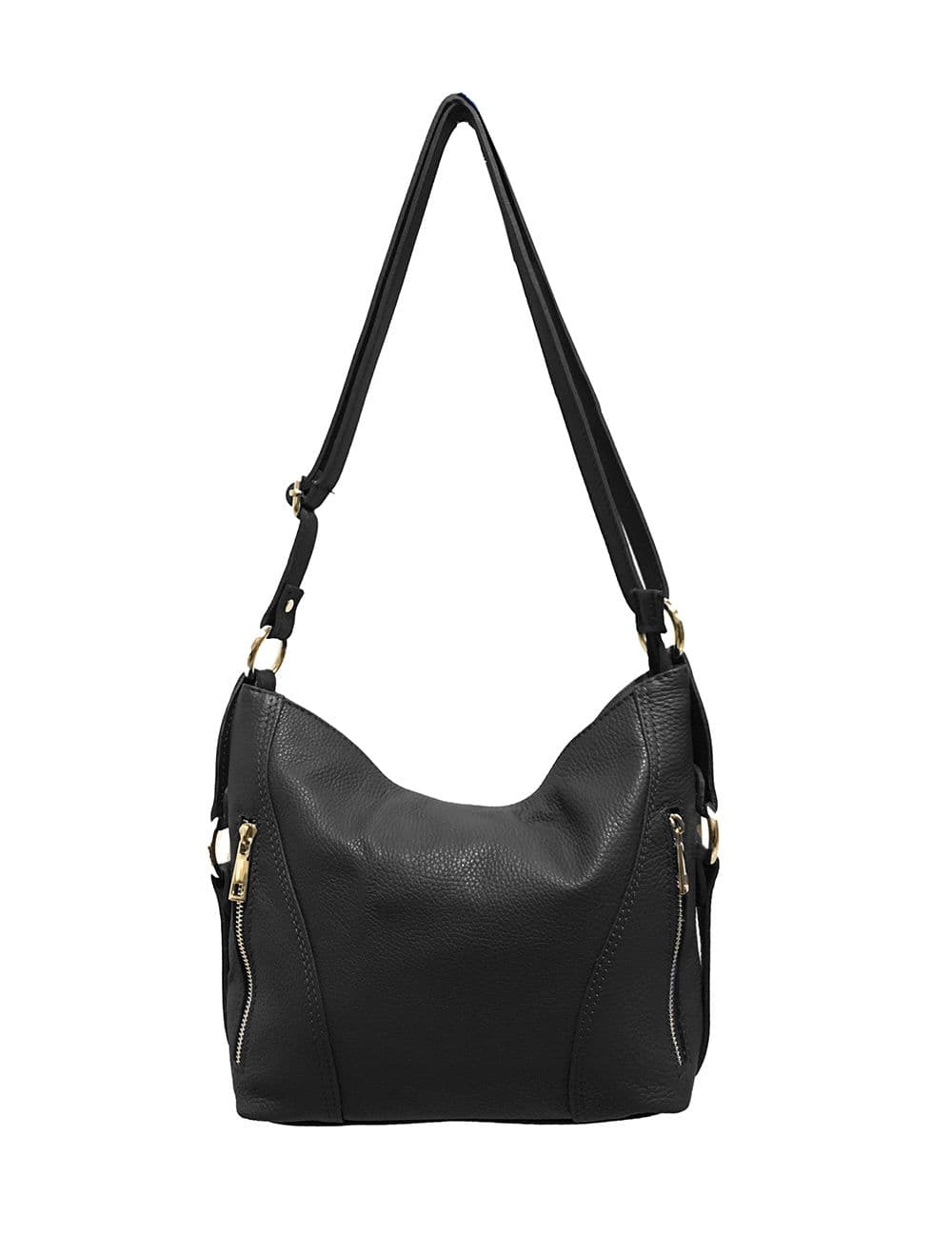 Sac Porté travers en cuir vachette grainée RI-3853-Noir