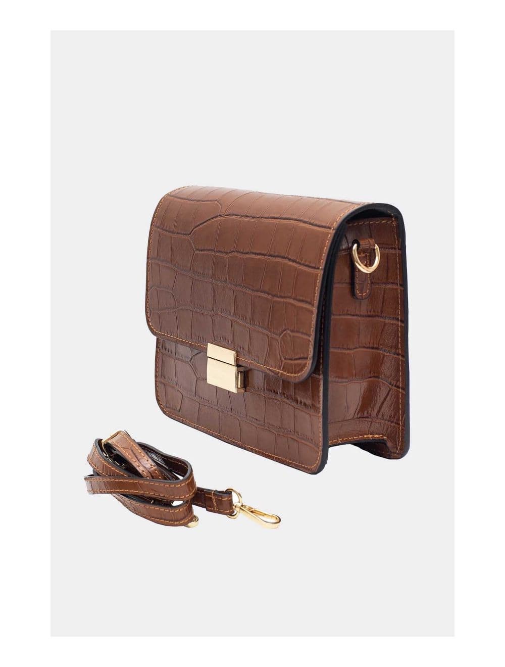 Sac Besace Croûte Cuir de Vachette Motif Croco 4074 MILENA CROCO-Camel — vue 3
