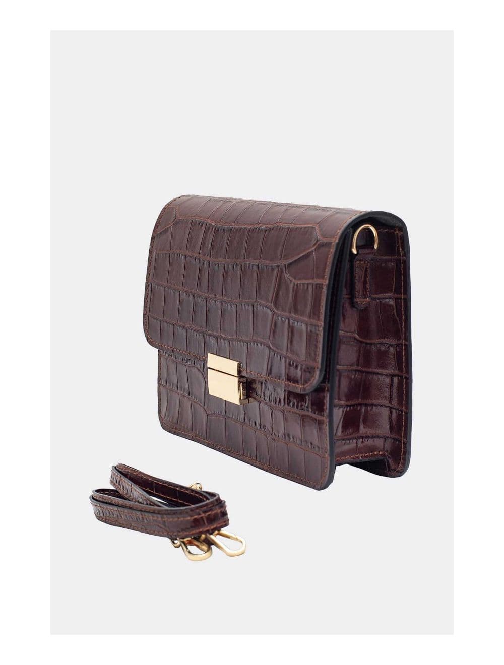 Sac Besace Croûte Cuir de Vachette Motif Croco 4074 MILENA CROCO-Marron — vue 4