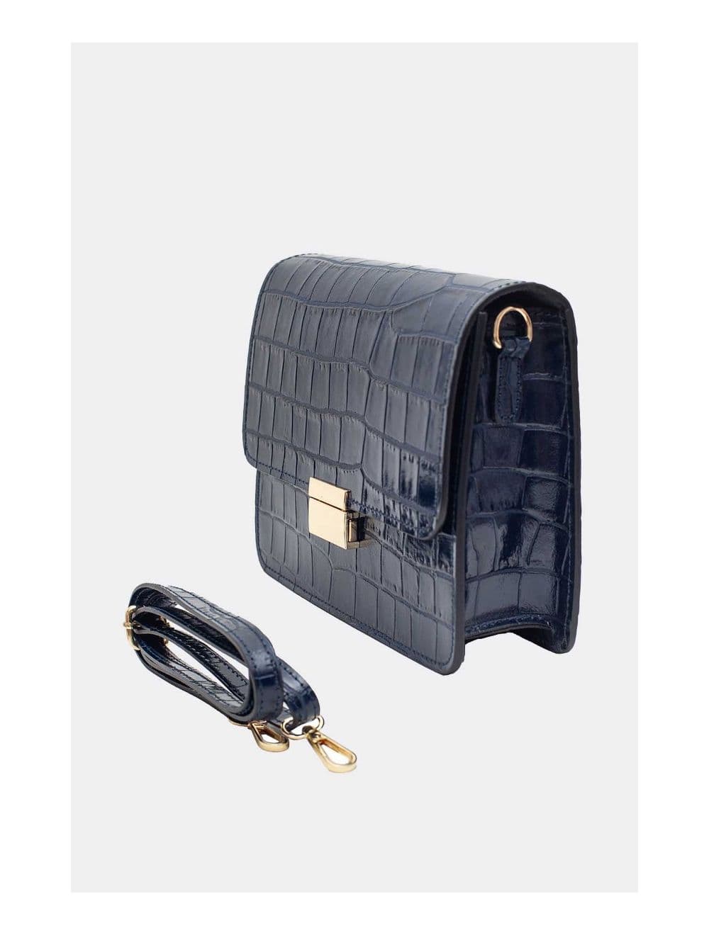 Sac Besace Croûte Cuir de Vachette Motif Croco 4074 MILENA CROCO-Marine — vue 4