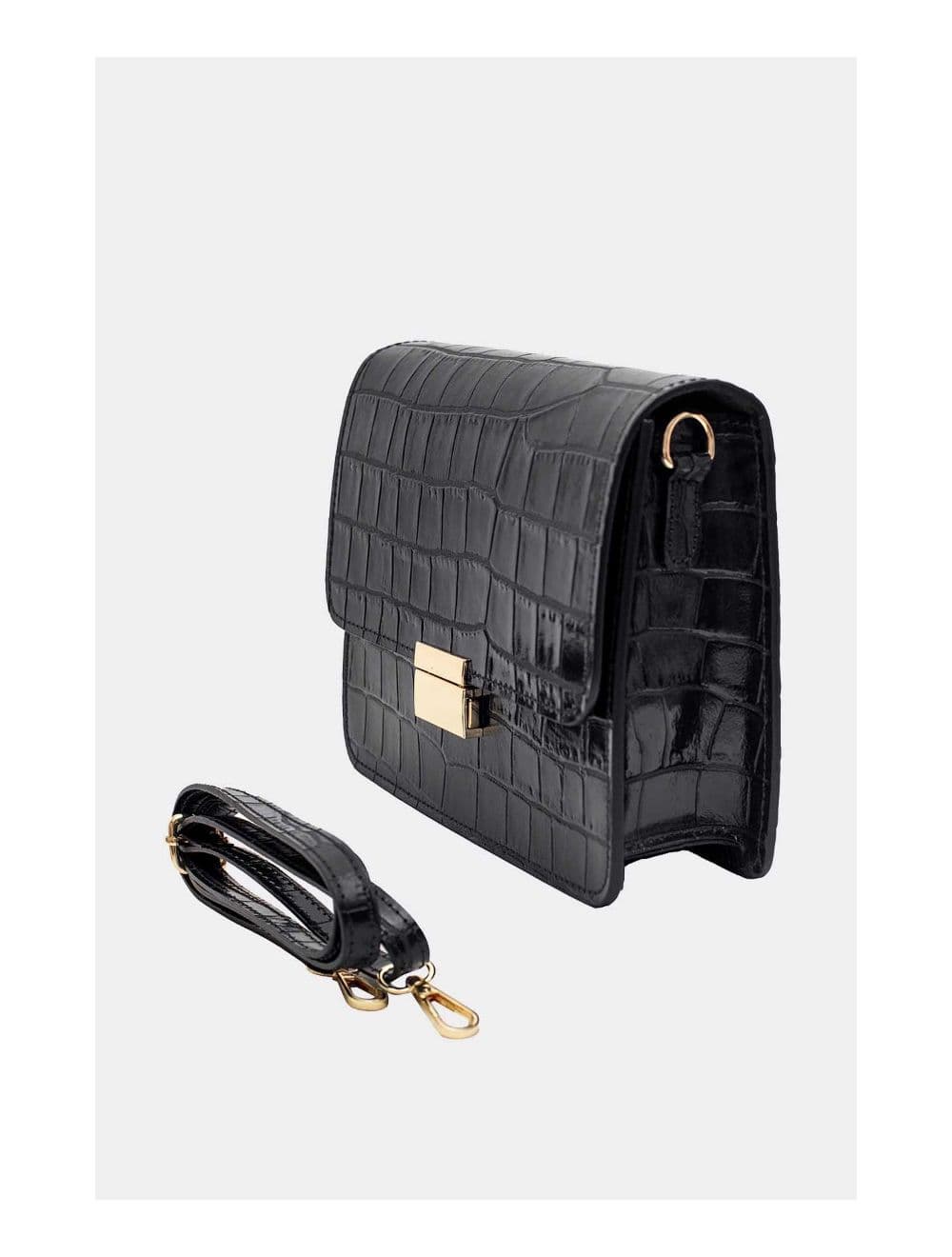 Sac Besace Croûte Cuir de Vachette Motif Croco 4074 MILENA CROCO-Noir — vue 3