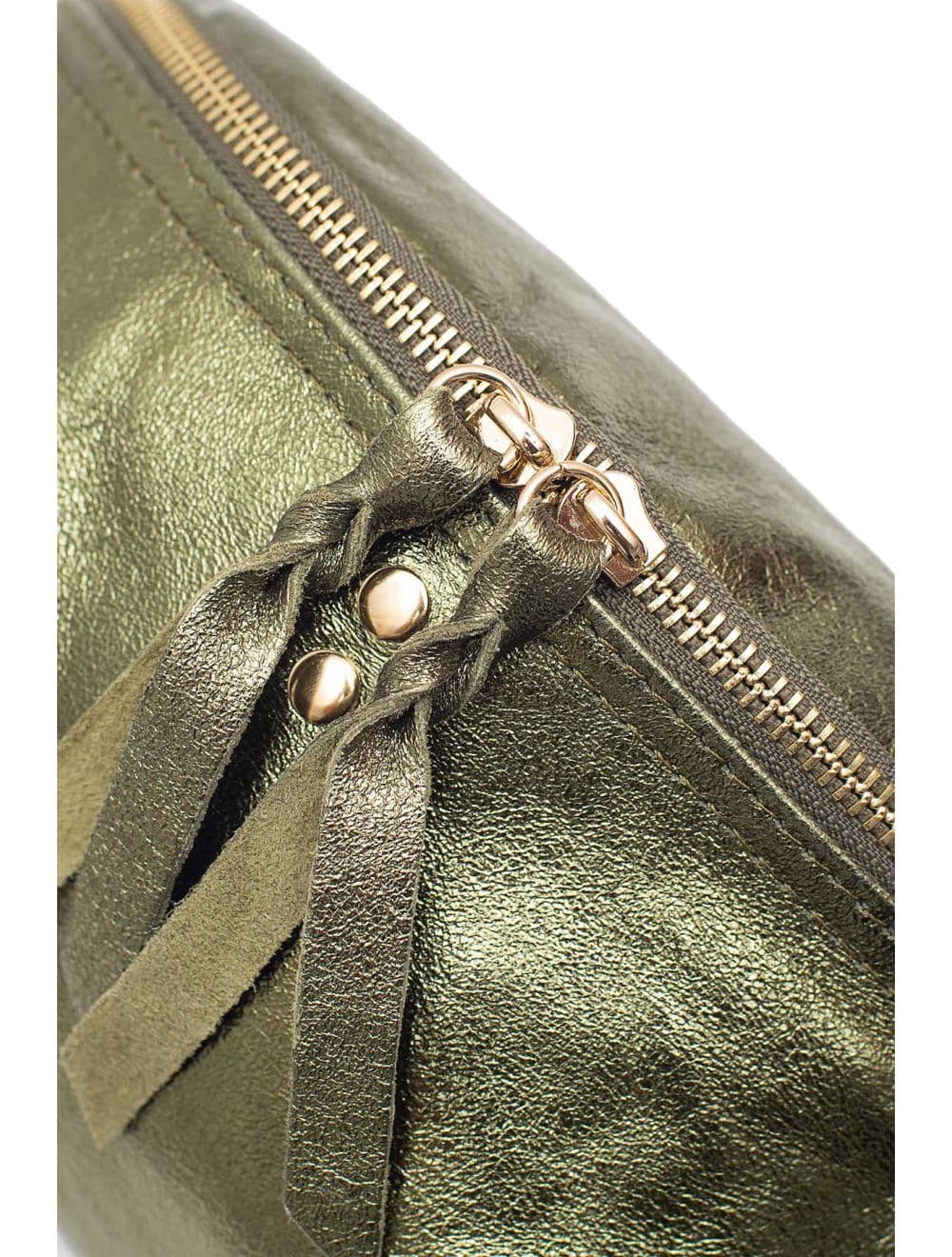 Sac Banane en Croûte de Cuir Vachette Métallisé NELLY METAL-4061-Kaki Metal — vue 3
