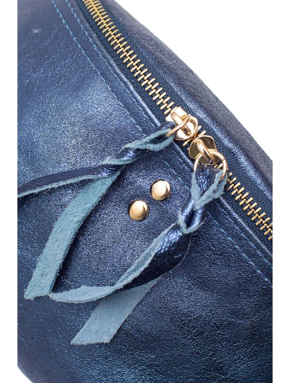 Sac Banane en Croûte de Cuir Vachette Métallisé NELLY METAL-4061-Bleu Metal
