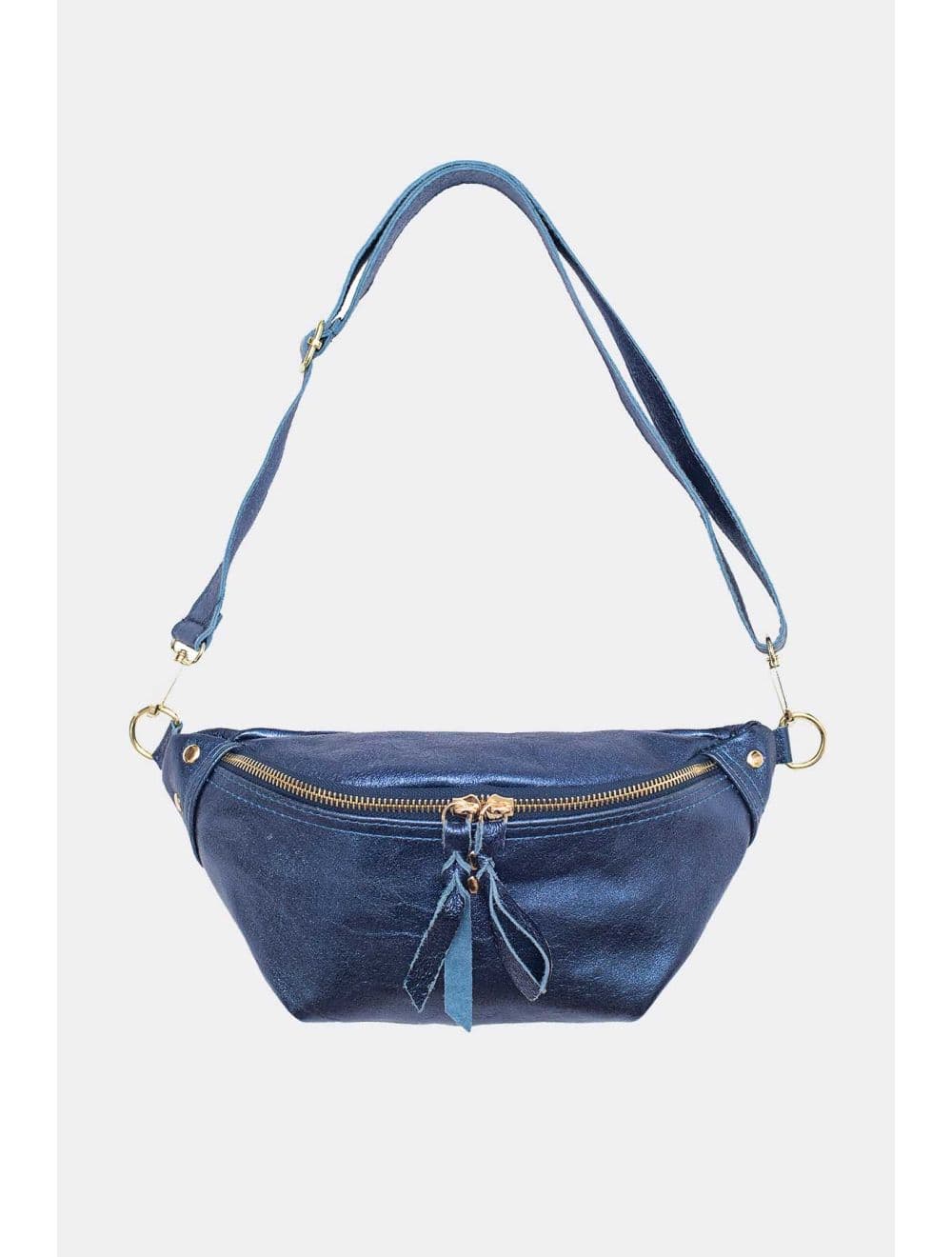 Sac Banane en Croûte de Cuir Vachette Métallisé NELLY METAL-4061-Bleu Metal — vue 3