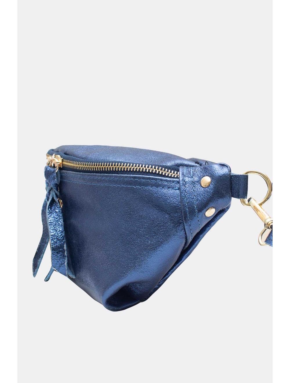 Sac Banane en Croûte de Cuir Vachette Métallisé NELLY METAL-4061-Bleu Metal — vue 4