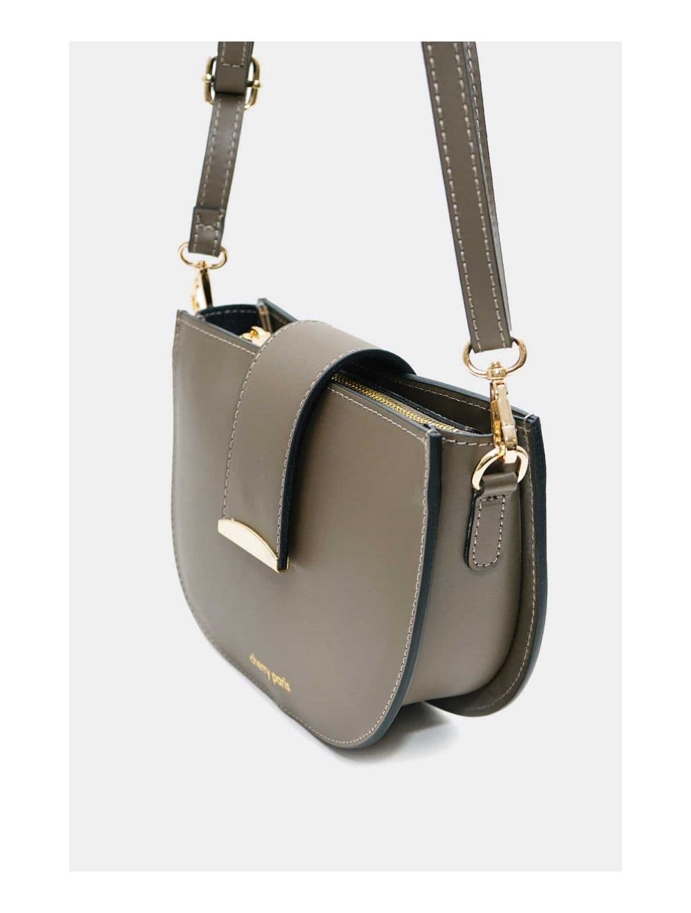 Sac Porté Croisé en Croûte Cuir Vachette Lisse 4077 TIGUIDA-Taupe — vue 3