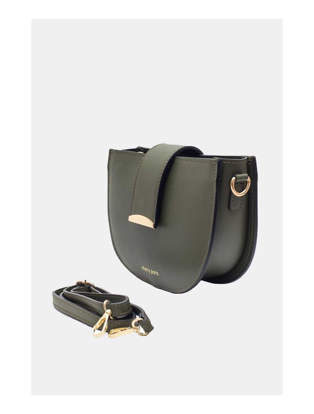Sac Porté Croisé en Croûte Cuir Vachette Lisse 4077 TIGUIDA-Kaki — vue 3
