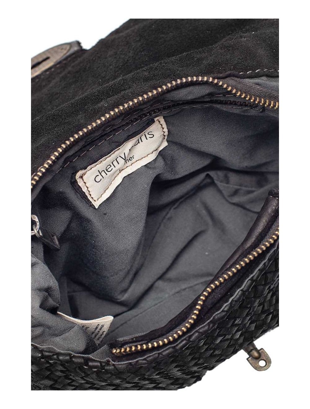 Sac Porté Main en Cuir Vachette Style Vintage Tressé LEOPOLDINE 4070-Black