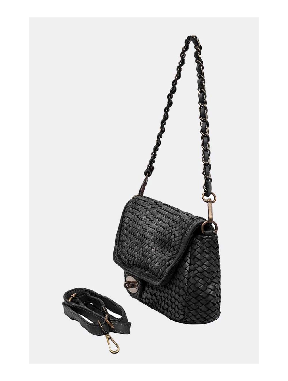 Sac Porté Main en Cuir Vachette Style Vintage Tressé LEOPOLDINE 4070-Black — vue 3