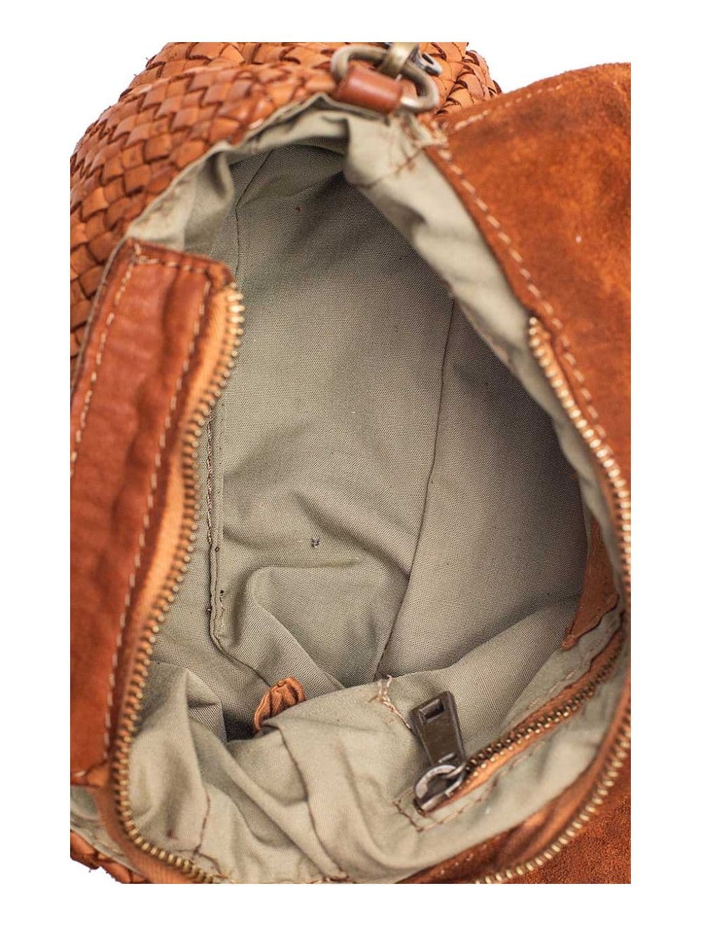 Sac Porté Main en Cuir Vachette Style Vintage Tressé LEOPOLDINE 4070-Camel