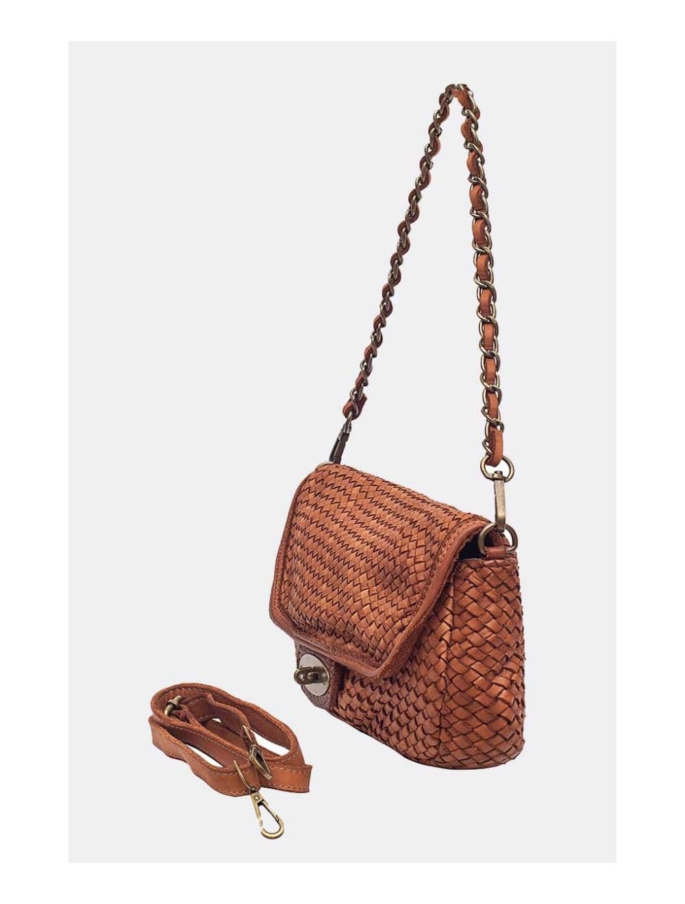 Sac Porté Main en Cuir Vachette Style Vintage Tressé LEOPOLDINE 4070-Camel — vue 3