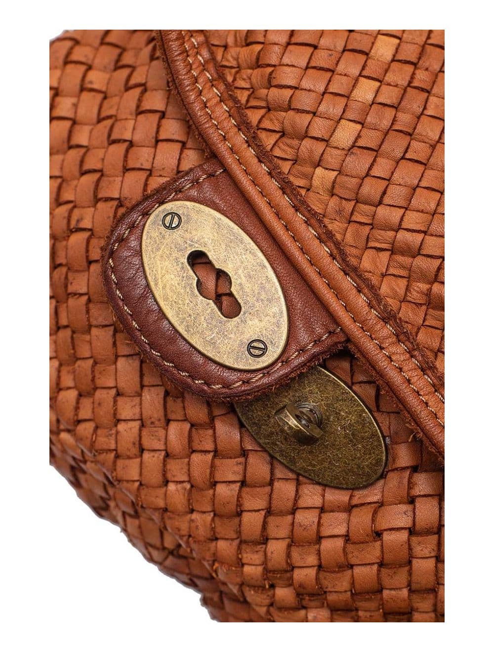 Sac Porté Main en Cuir Vachette Style Vintage Tressé LEOPOLDINE 4070-Camel — vue 4