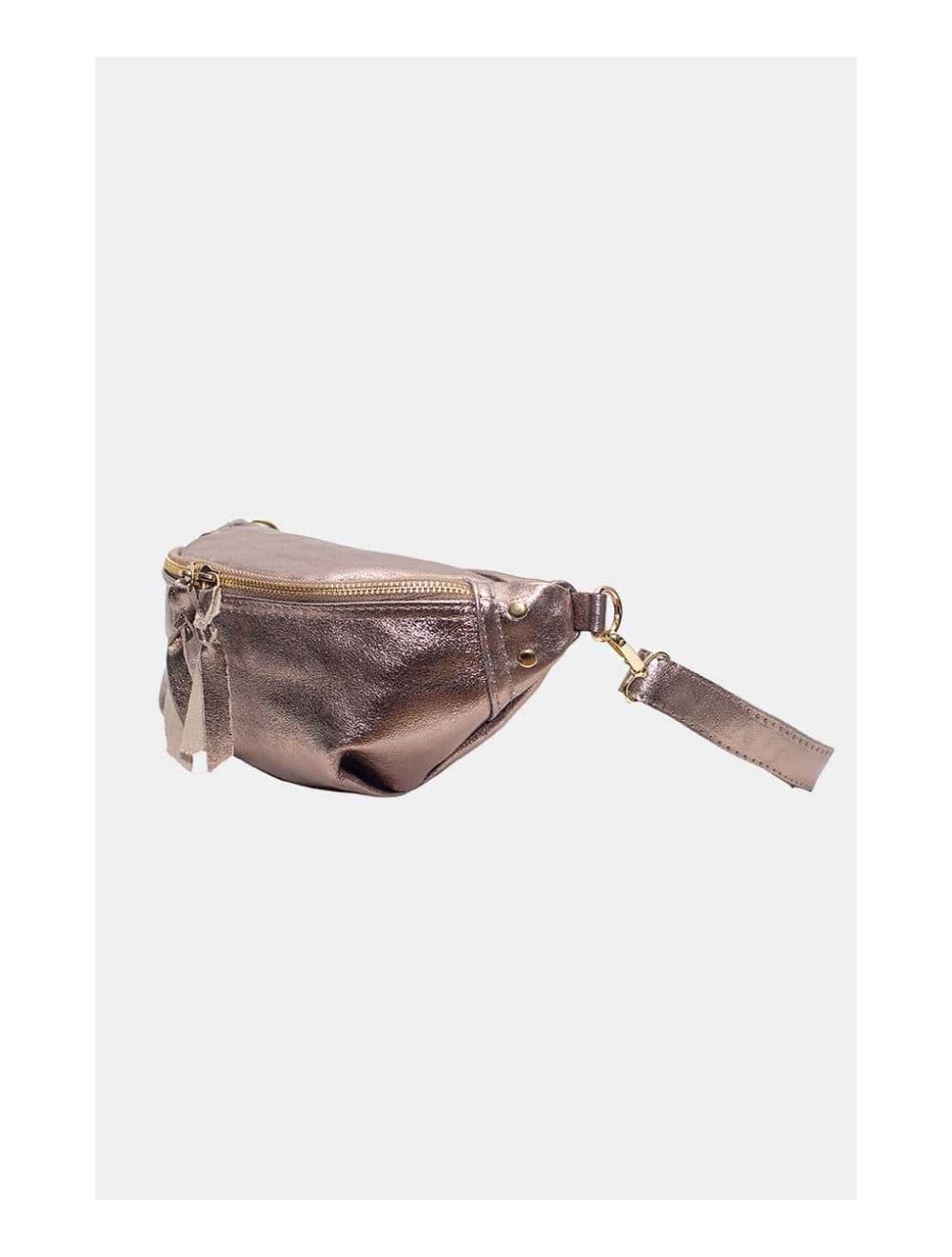 Sac Banane en Croûte de Cuir Vachette Métallisé NELLY METAL-4061-Etain — vue 4