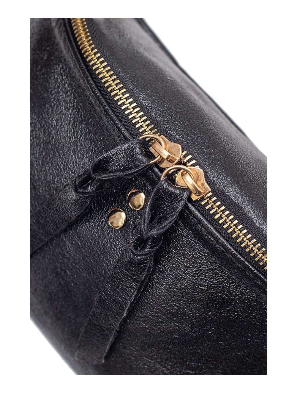 Sac Banane en Croûte de Cuir Vachette Métallisé NELLY METAL-4061-Black — vue 2