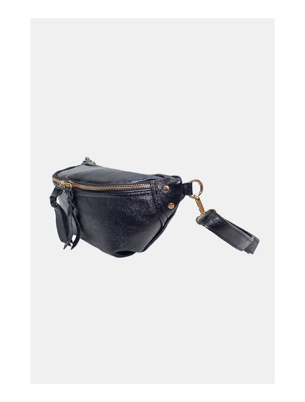 Sac Banane en Croûte de Cuir Vachette Métallisé NELLY METAL-4061-Black — vue 3