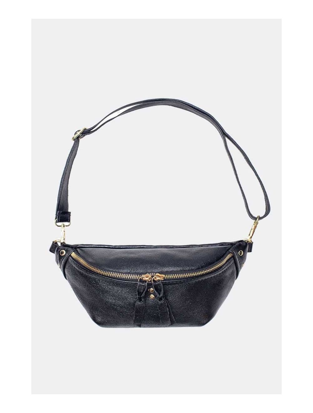 Sac Banane en Croûte de Cuir Vachette Métallisé NELLY METAL-4061-Black — vue 4
