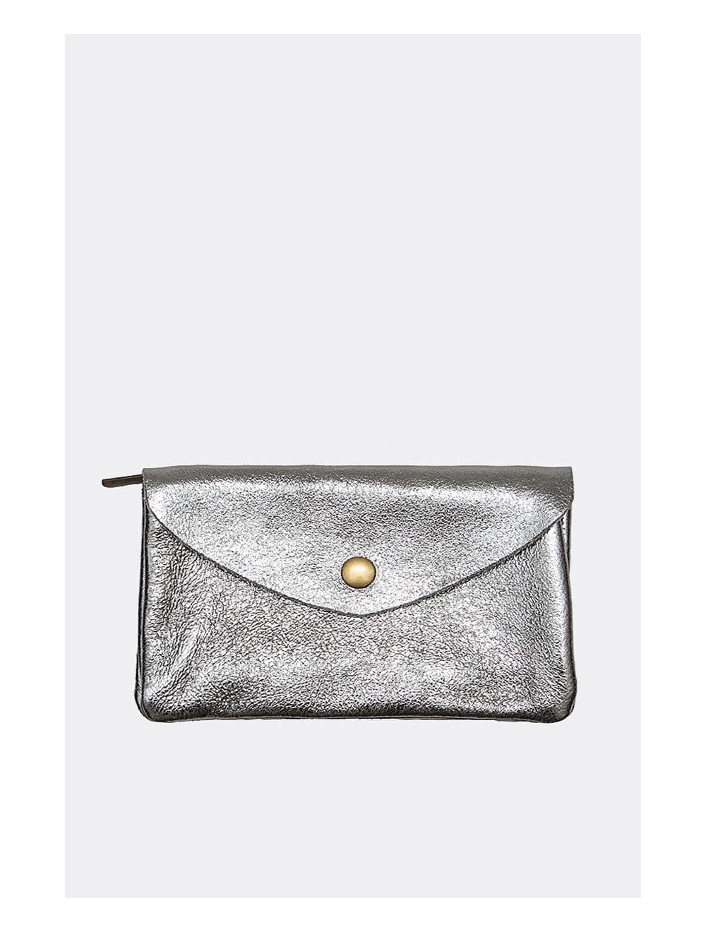 Pochette en Croûte Cuir Vachette Métallisé KEREN 4047-ARGENT