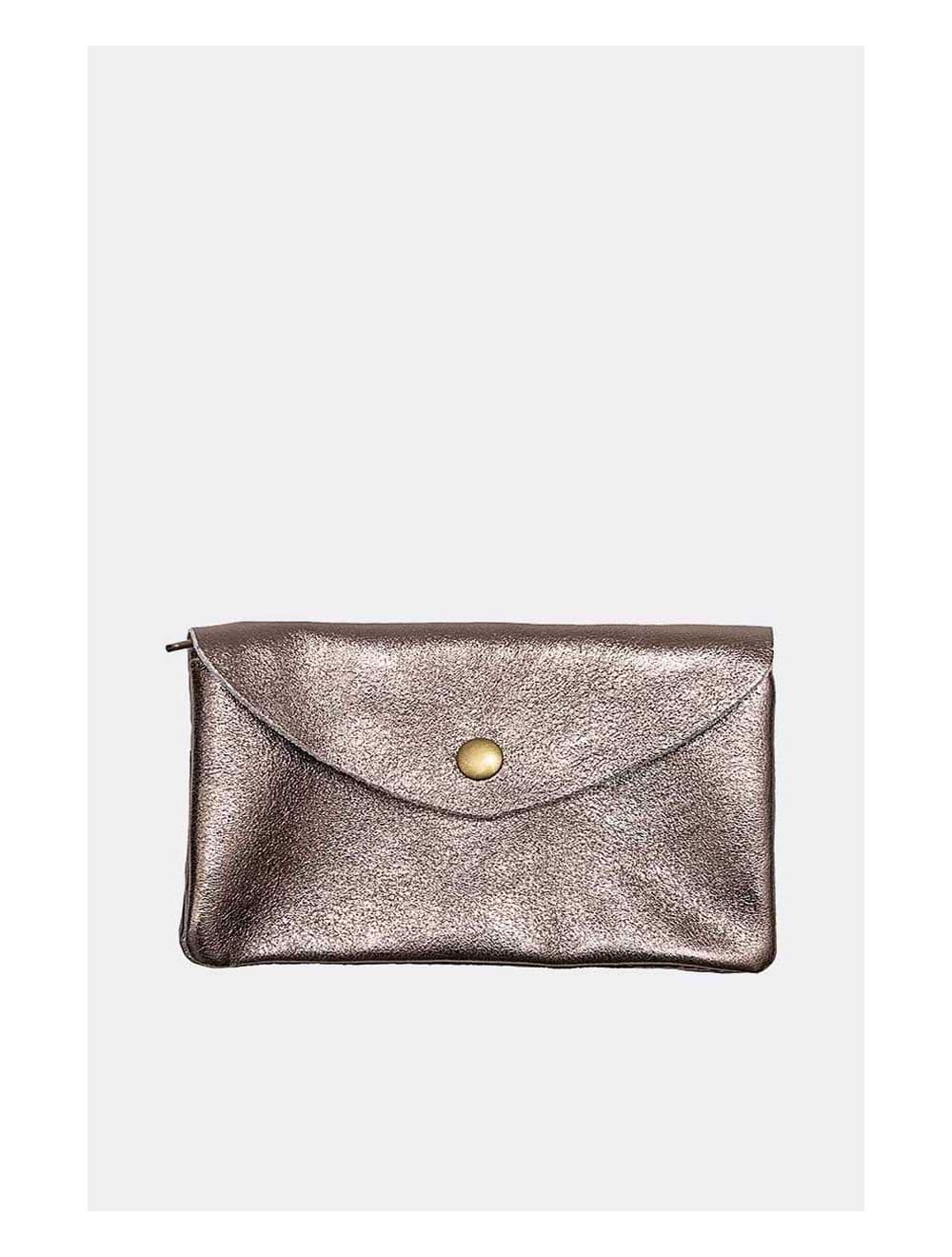 Pochette en Croûte Cuir Vachette Métallisé KEREN 4047-ETAIN
