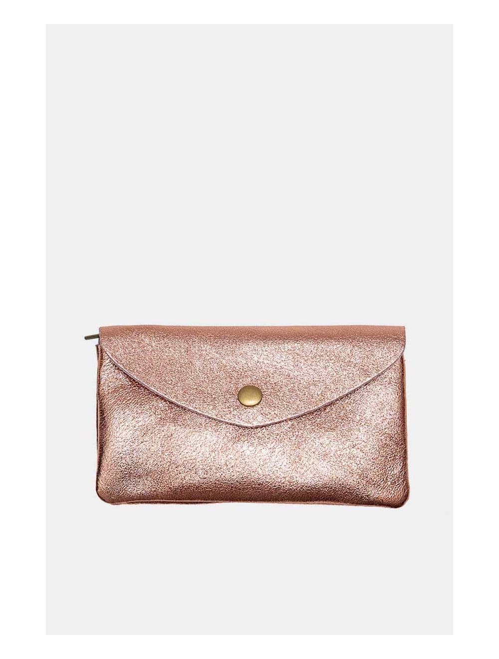 Pochette en Croûte Cuir Vachette Métallisé KEREN 4047-ROSE METAL