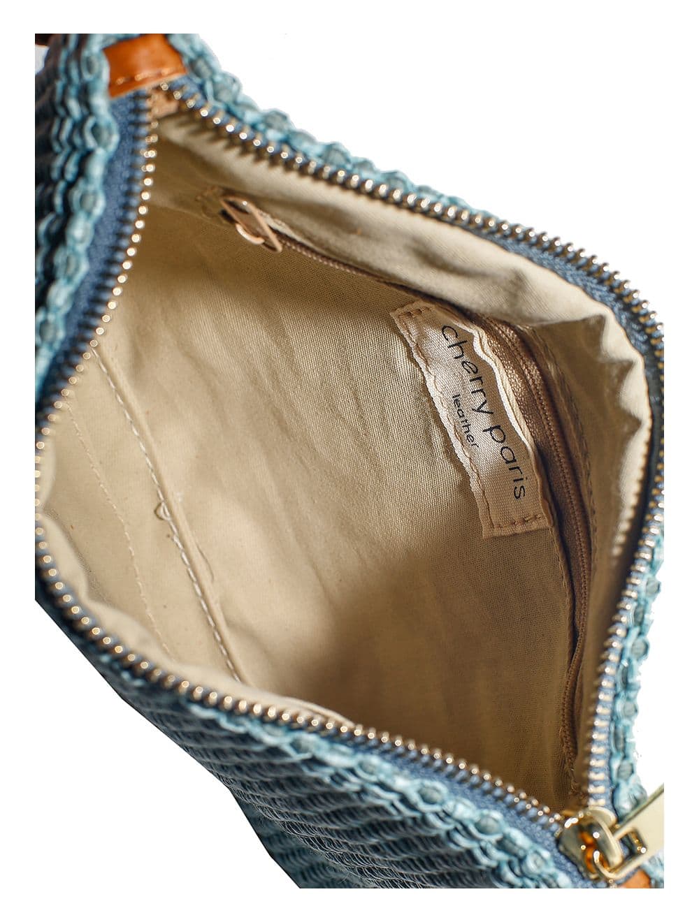 Sac pochette en raphia tricoté laine garnie cuir de vachette-4001-Ciel — vue 3