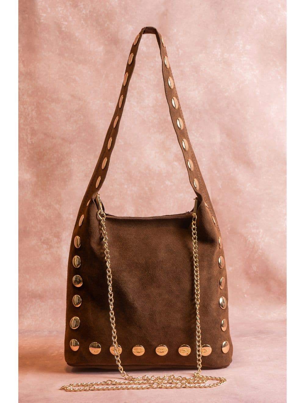 Sac Seau Porté Épaule En Croûte De Cuir De Vachette 4193 ALEXANE SUÈDE-Marron — vue 3