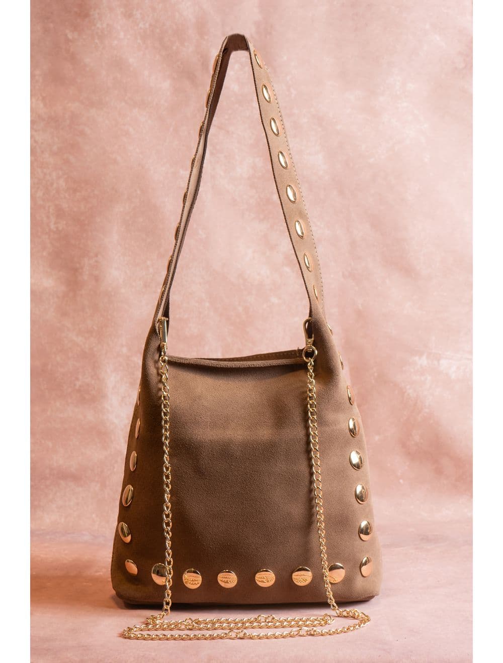 Sac Seau Porté Épaule En Croûte De Cuir De Vachette 4193 ALEXANE SUÈDE-Taupe — vue 4