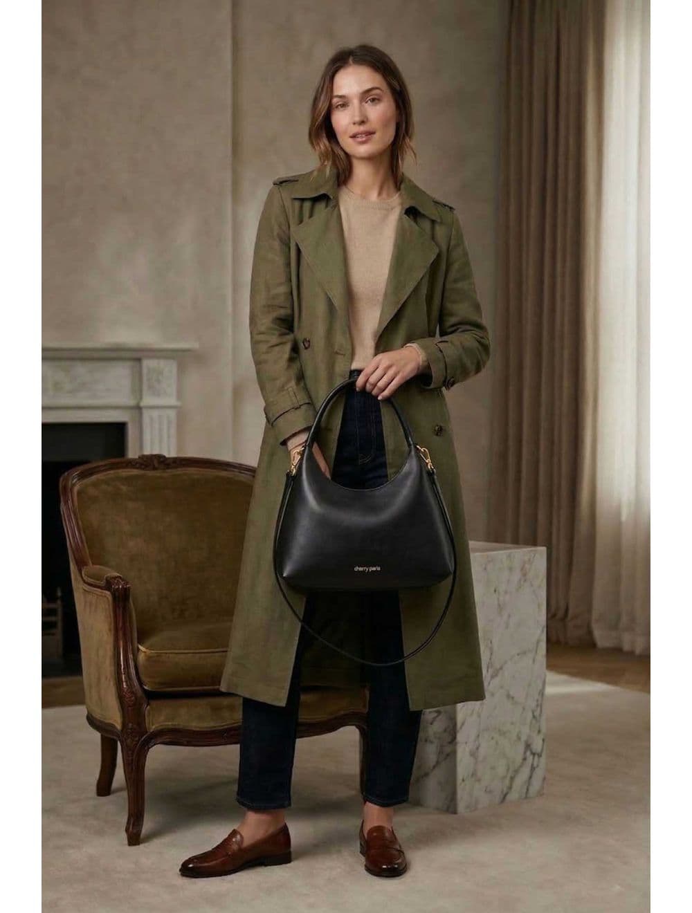 Sac Porté Épaule et Main En Cuir Vachette Sauvage ÉNOLA 4212-Noir
