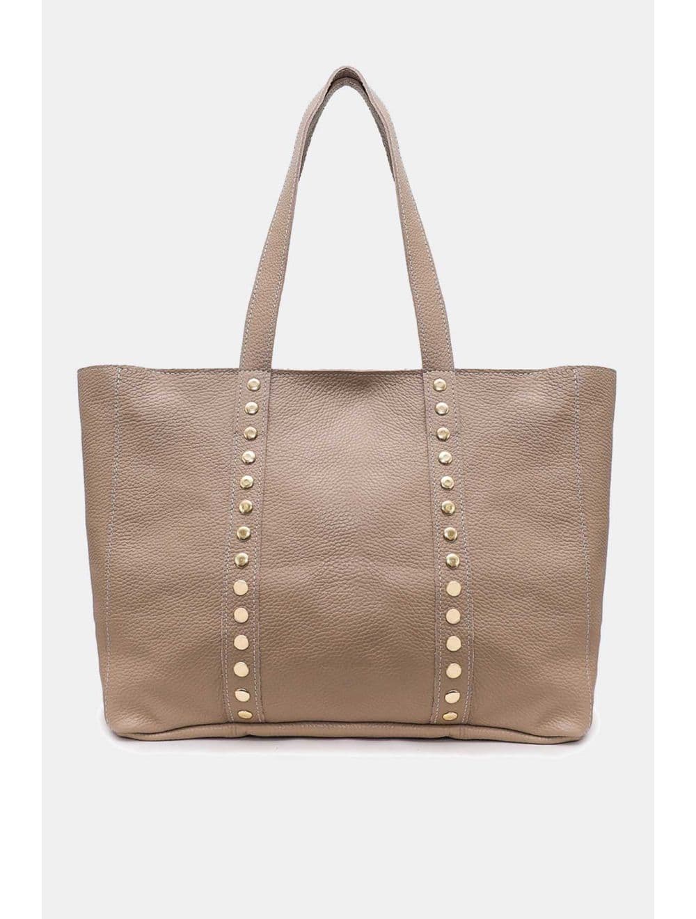 Sac Cabas Cuir De Vachette Grainé Clouté 4155 NOELIE-Taupe