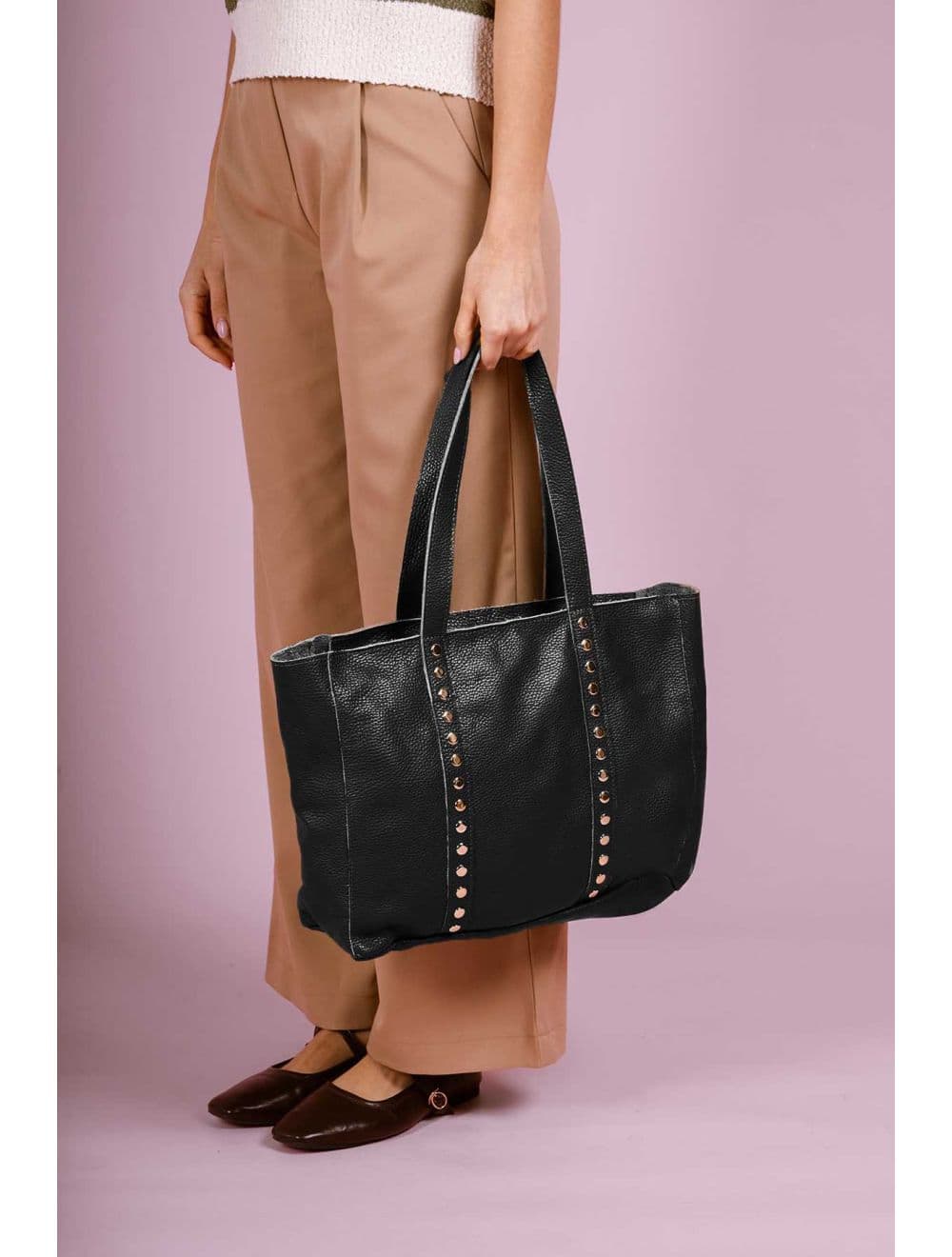 Sac Cabas Cuir De Vachette Grainé Clouté 4155 NOELIE-Noir — vue 5