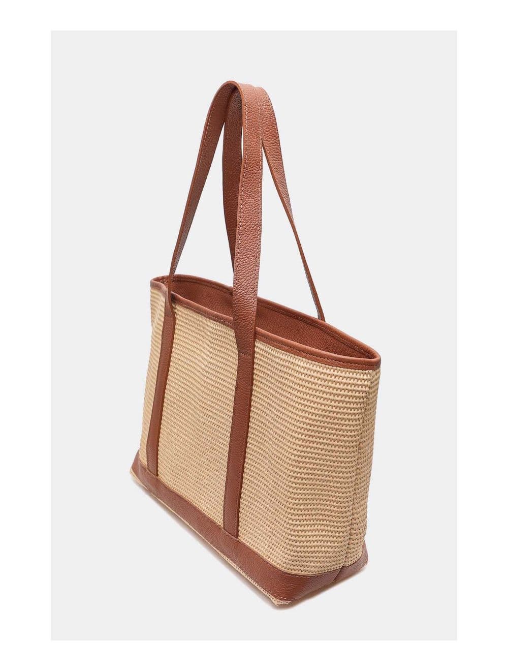 Sac Cabas Raphia et Cuir Vachette Grainé 4133C SATINE RAPHIA-Cognac — vue 4