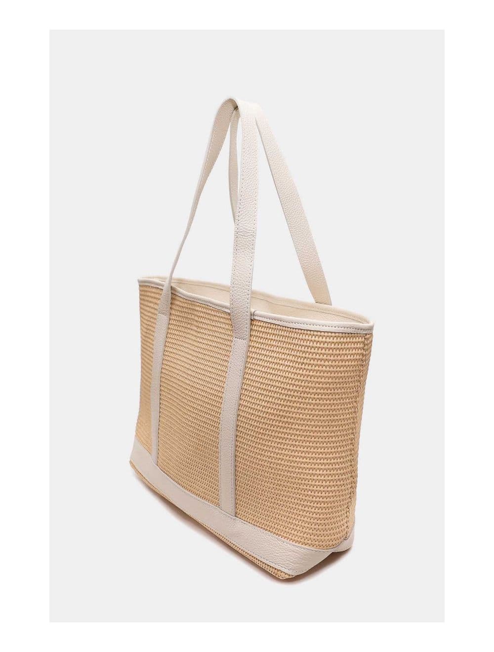 Sac Cabas Raphia et Cuir Vachette Grainé 4133C SATINE RAPHIA-Beige — vue 3
