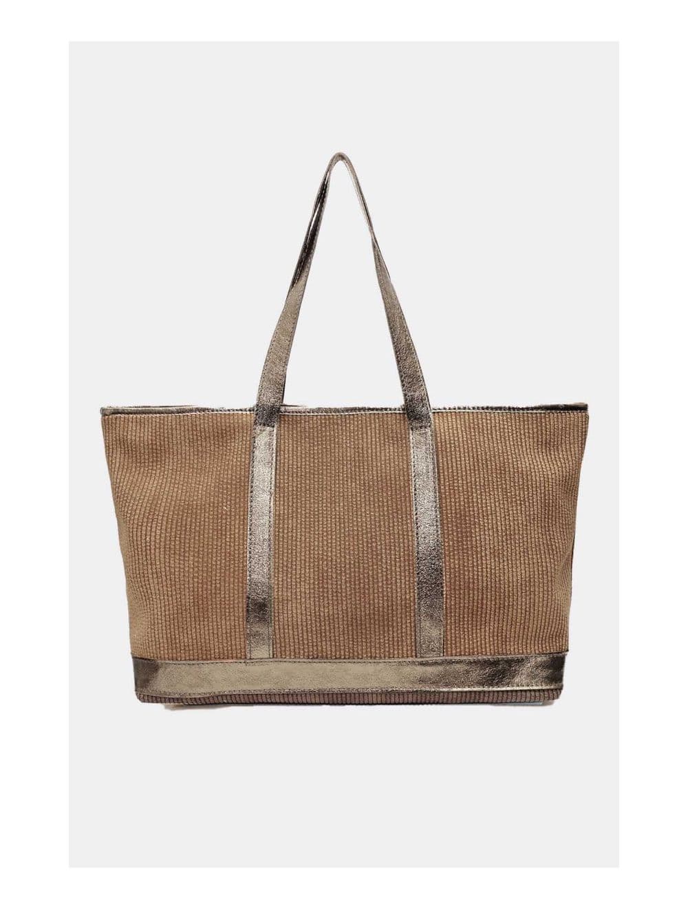 Sac Cabas en Textile Velours Garni Croûte Cuir Vachette 4133 SATINE-Taupe — vue 2