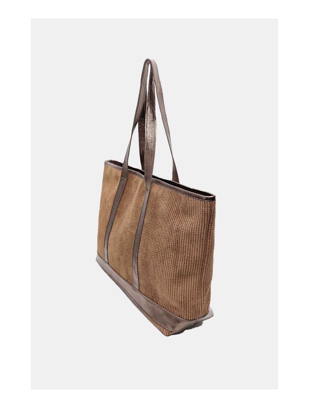 Sac Cabas en Textile Velours Garni Croûte Cuir Vachette 4133 SATINE-Taupe — vue 3