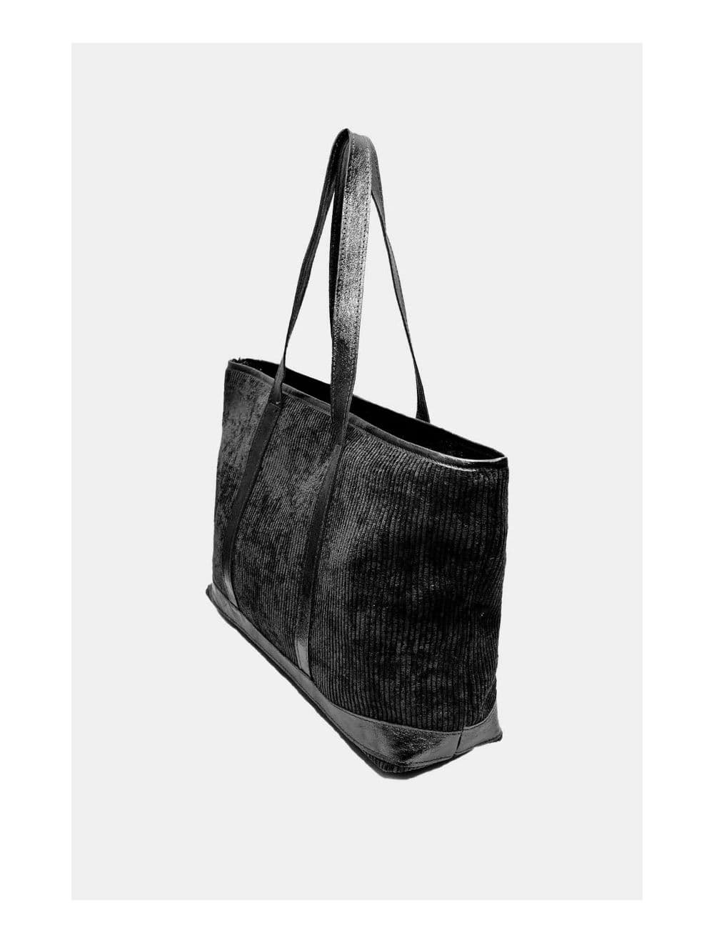 Sac Cabas en Textile Velours Garni Croûte Cuir Vachette 4133 SATINE-Noir — vue 3