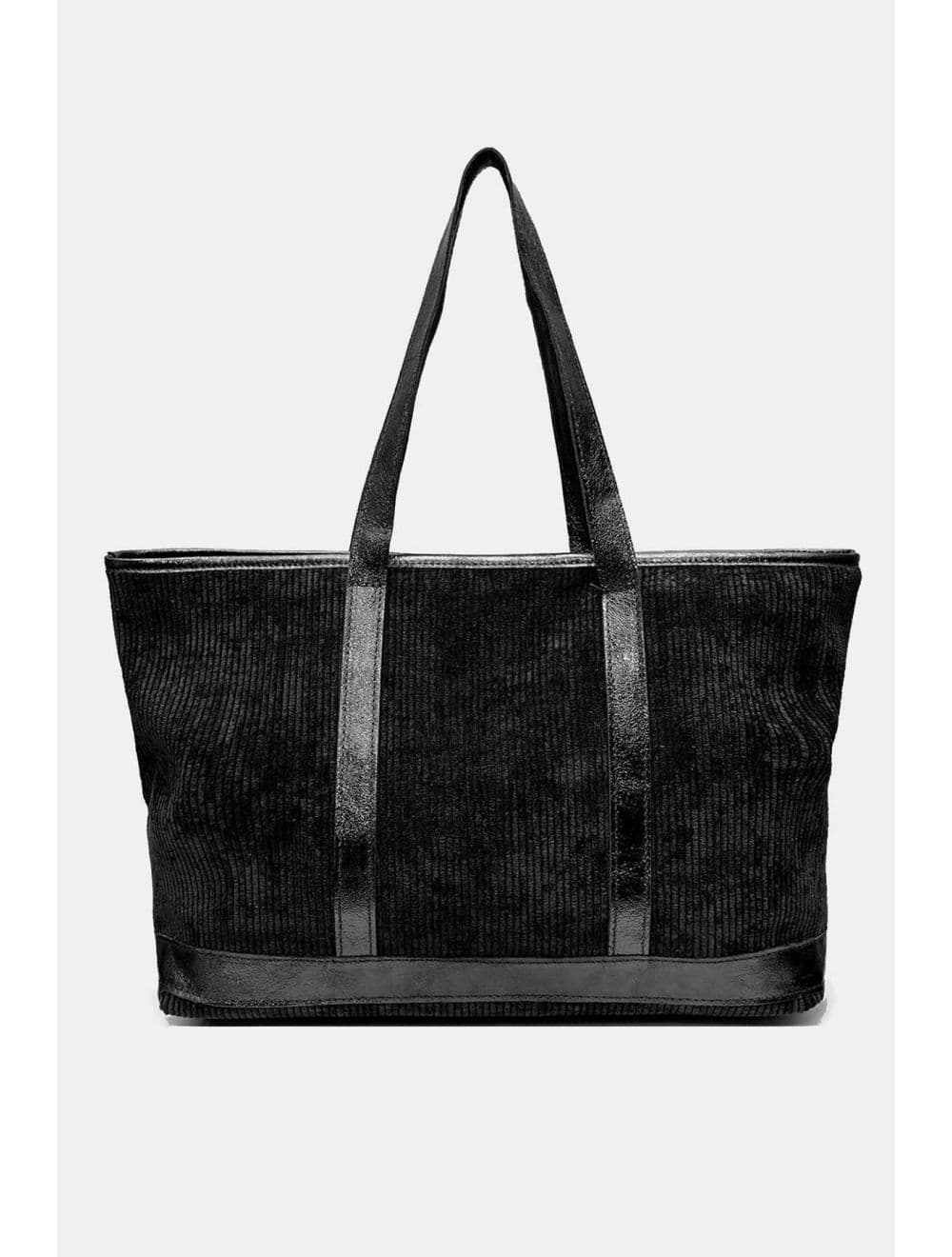 Sac Cabas en Textile Velours Garni Croûte Cuir Vachette 4133 SATINE-Noir — vue 4