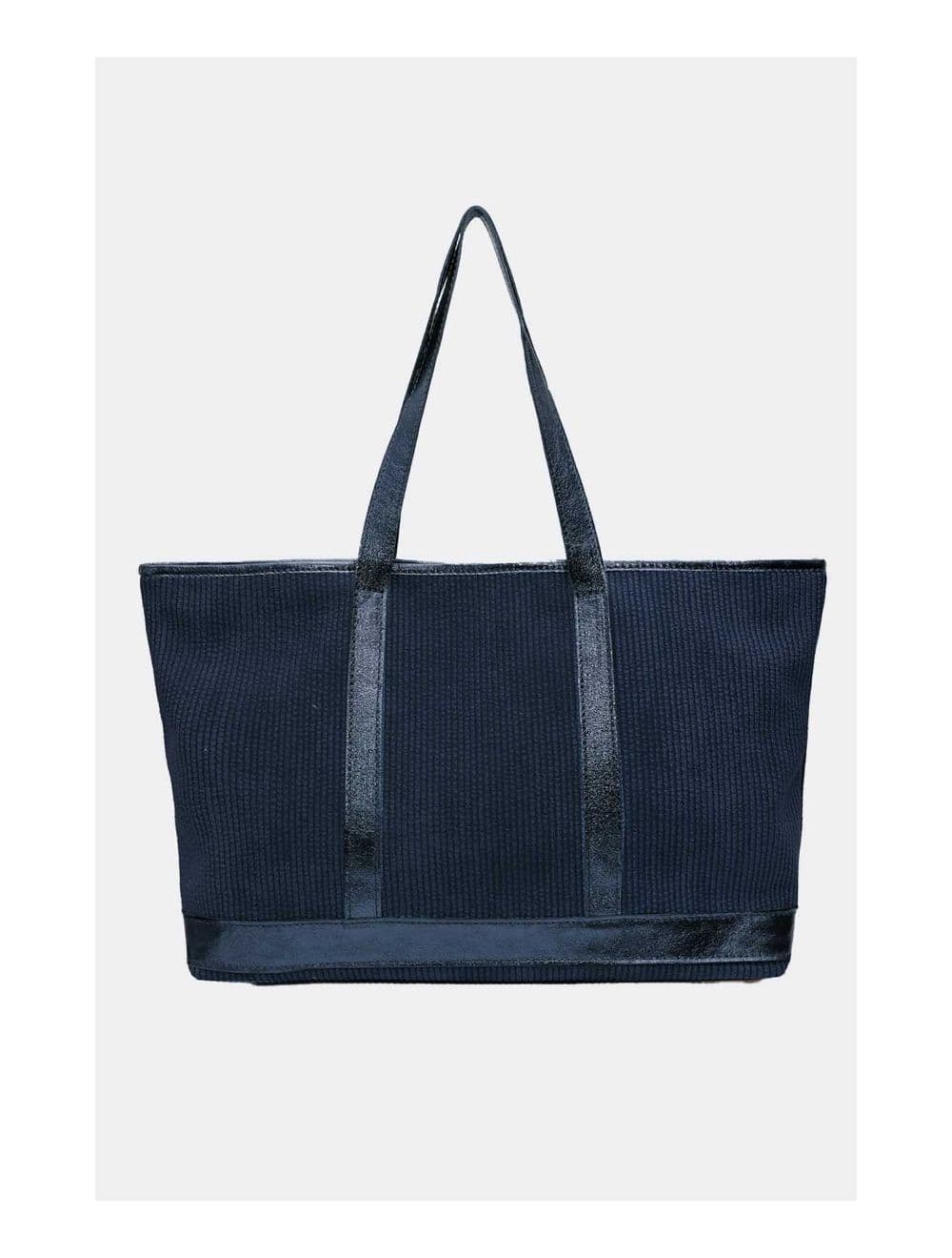 Sac Cabas en Textile Velours Garni Croûte Cuir Vachette 4133 SATINE-Bleu — vue 2