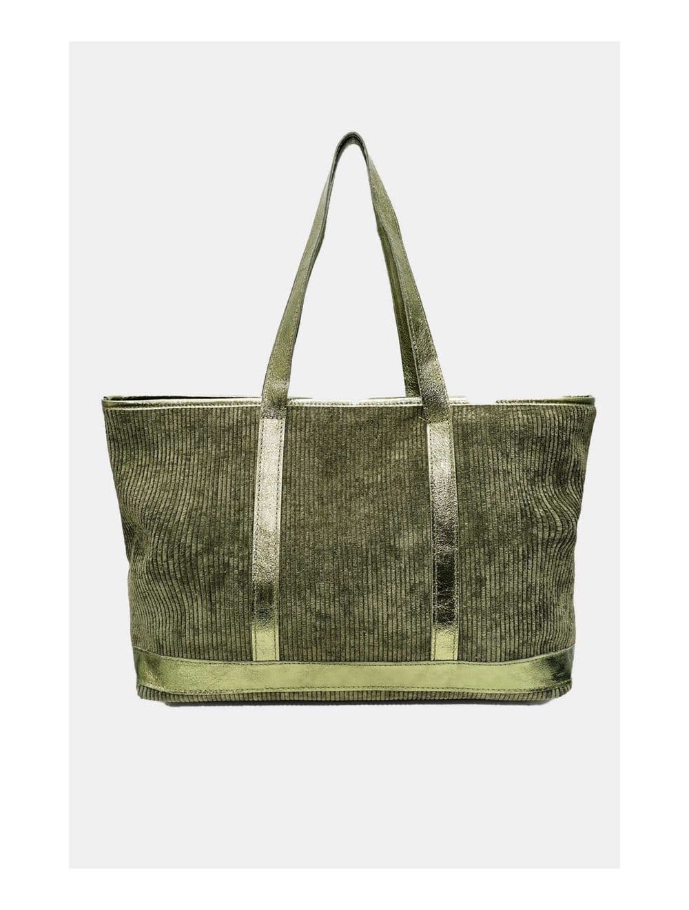 Sac Cabas en Textile Velours Garni Croûte Cuir Vachette 4133 SATINE-Kaki — vue 3
