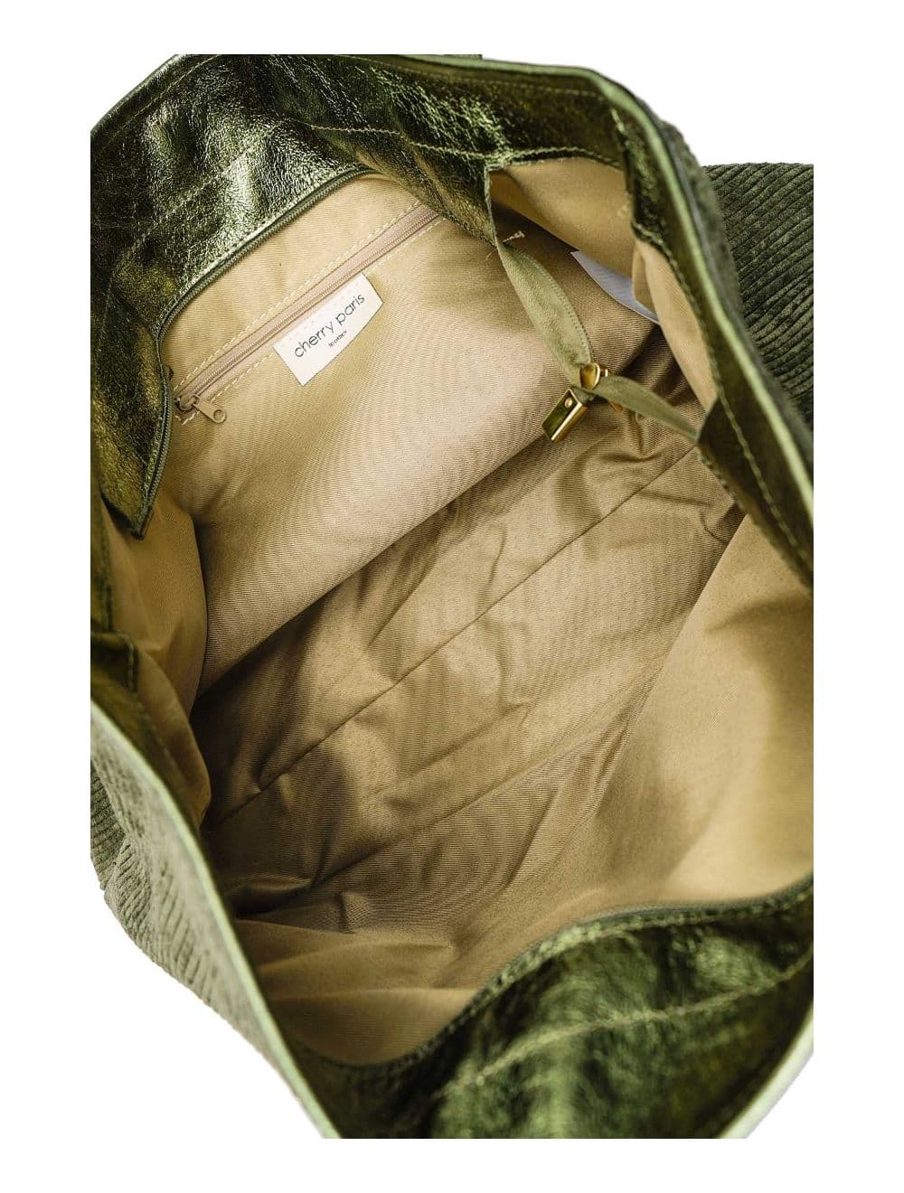 Sac Cabas en Textile Velours Garni Croûte Cuir Vachette 4133 SATINE-Kaki — vue 5