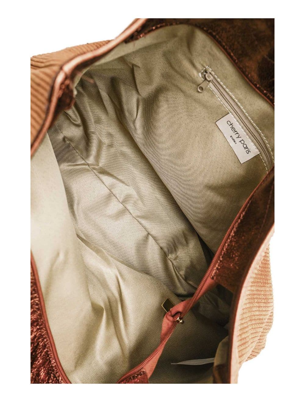 Sac Cabas en Textile Velours Garni Croûte Cuir Vachette 4133 SATINE-Camel — vue 3