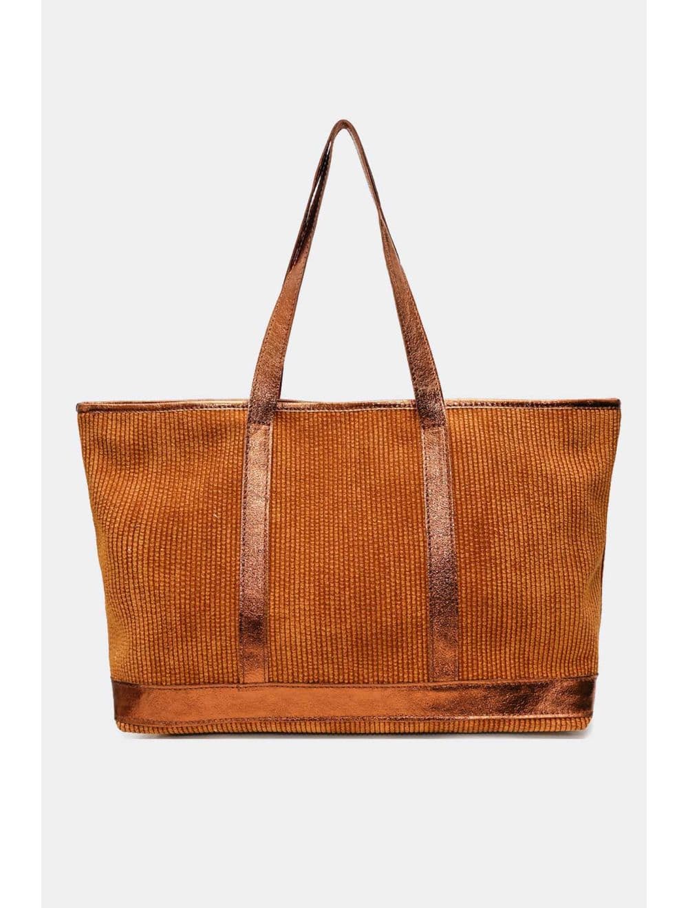 Sac Cabas en Textile Velours Garni Croûte Cuir Vachette 4133 SATINE-Camel — vue 5
