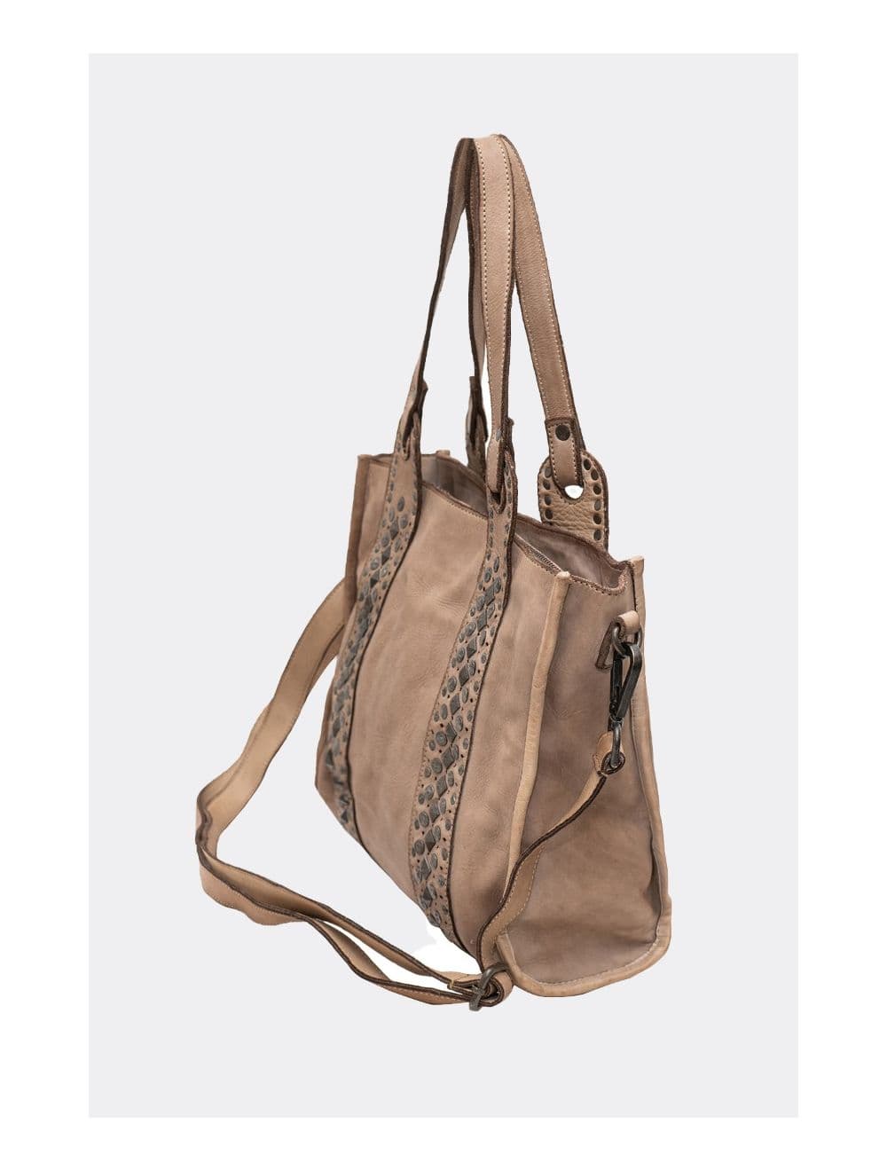 Sac Cabas En Cuir Vachette Style Vintage Clouté PRISCILLE 4119-Taupe — vue 3