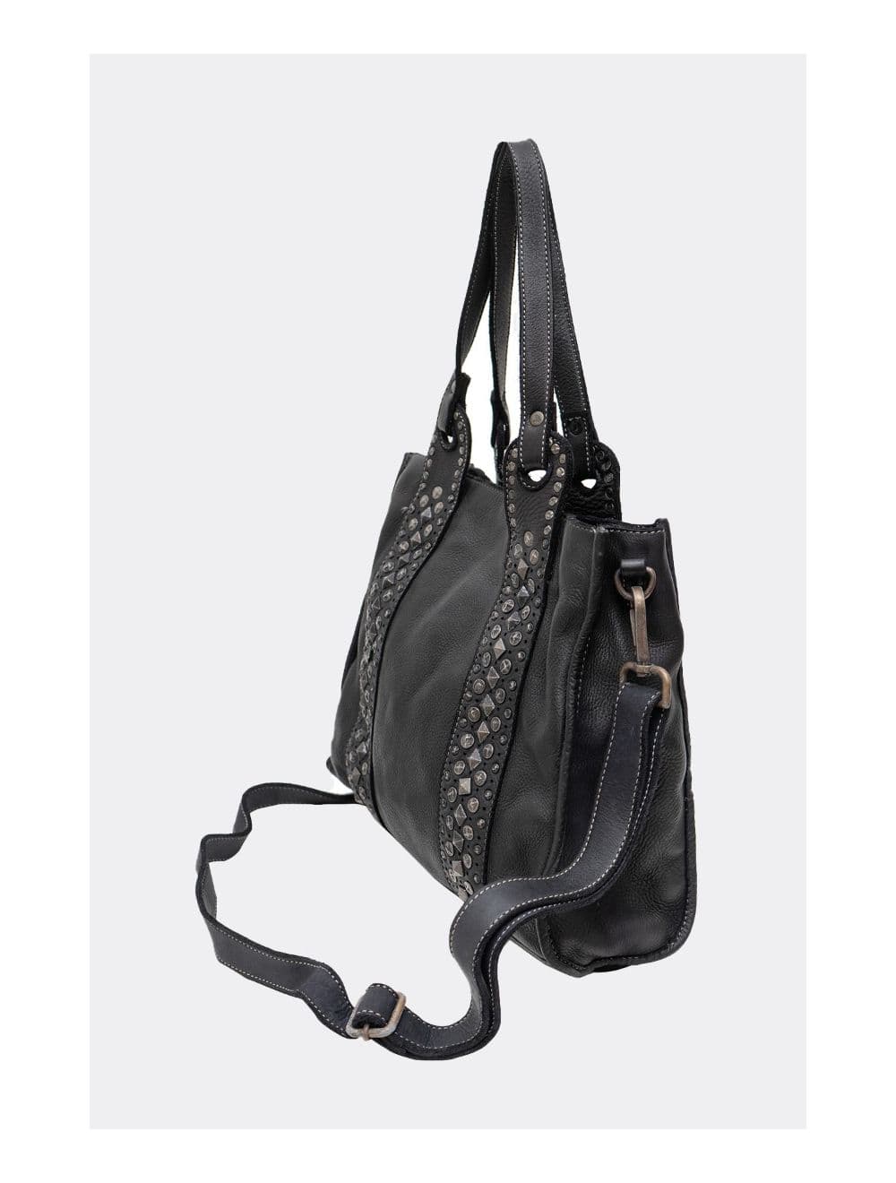 Sac Cabas En Cuir Vachette Style Vintage Clouté PRISCILLE 4119-Noir — vue 3