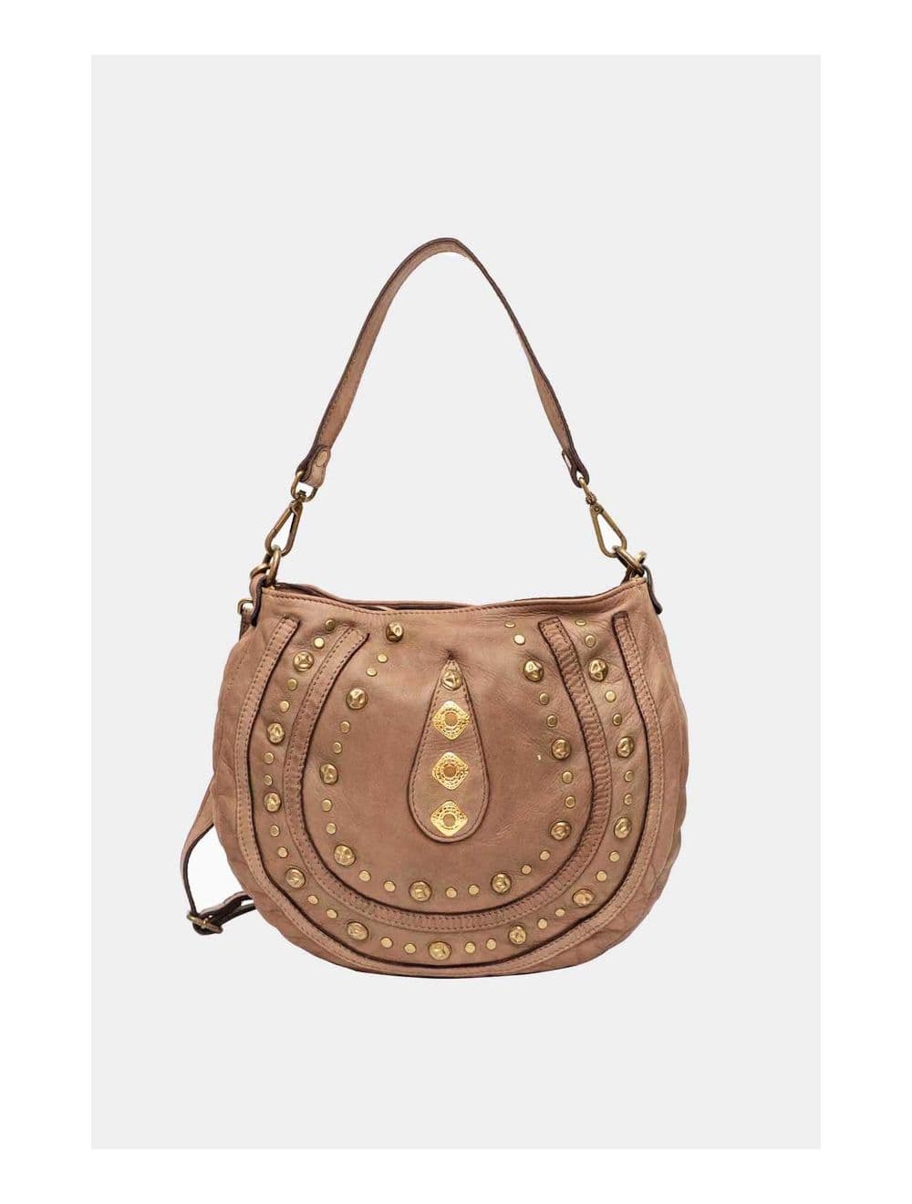 Sac Hobbo Porté Épaule En Cuir Vachette Motif Clouté MATILDA 4117-Taupe — vue 2