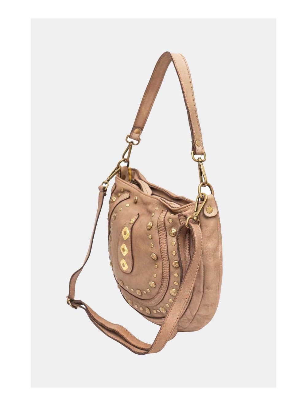 Sac Hobbo Porté Épaule En Cuir Vachette Motif Clouté MATILDA 4117-Taupe — vue 3