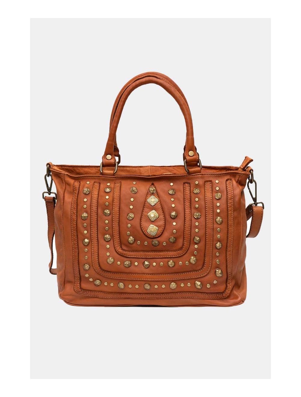Sac Porté Épaule En Cuir Vachette Motif Clouté CASTILLE 4116-Taupe — vue 2