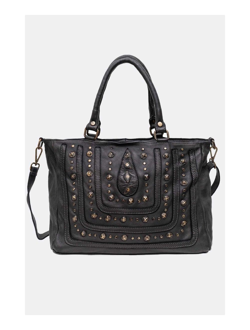 Sac Porté Épaule En Cuir Vachette Motif Clouté CASTILLE 4116-Noir — vue 2