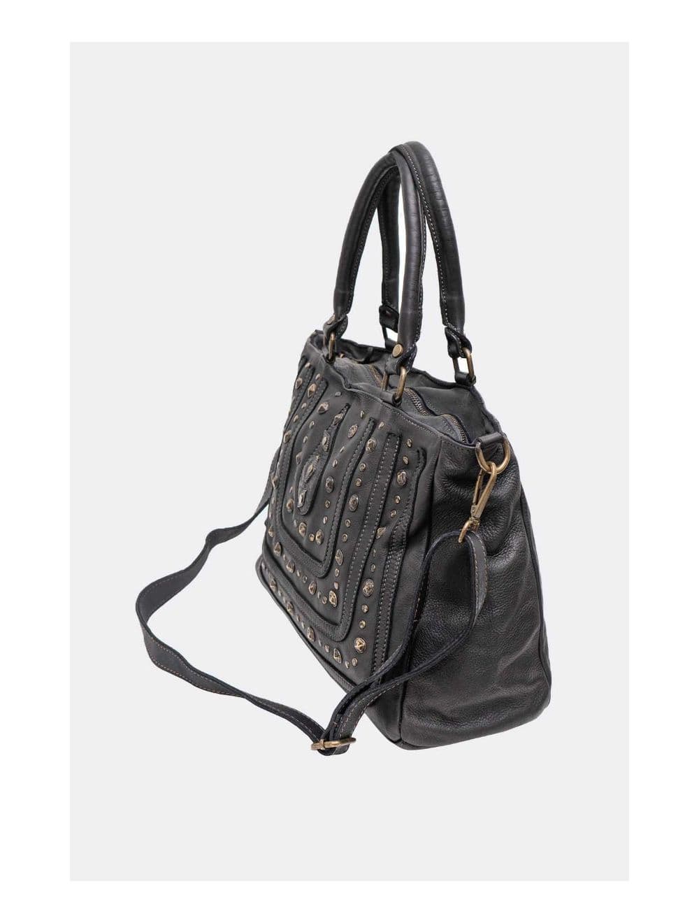 Sac Porté Épaule En Cuir Vachette Motif Clouté CASTILLE 4116-Noir — vue 3